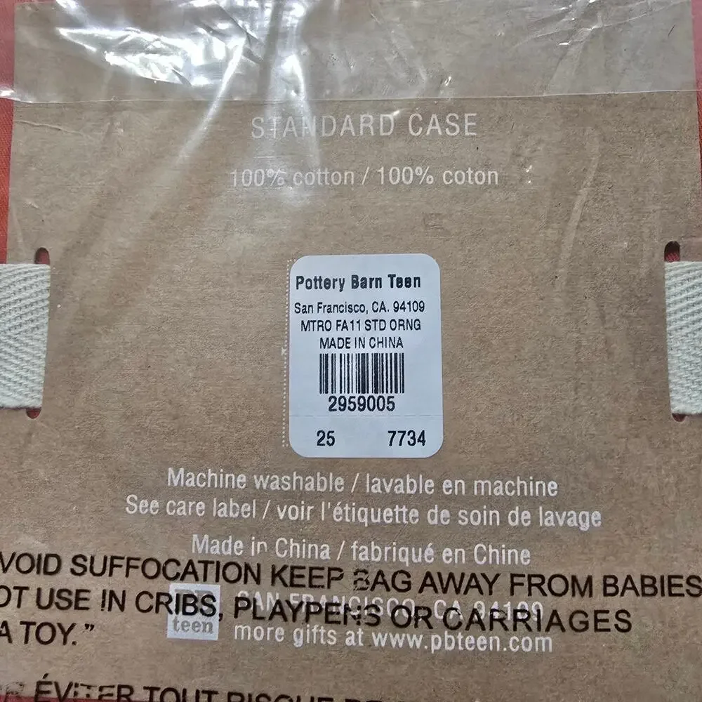NIP Pottery Barn Teen Orange Standard Metro Pillowcase 100% Cotton